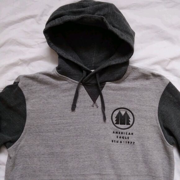 American Eagle Outfitters USA 1977 Gray Hoodie Pullover Spell Out Mens Medium - Picture 5 of 14